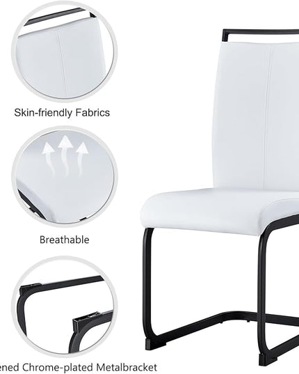 Modern Dining Chairs Set of 6,High Back Kitchen Chairs,Side Room Chair with Black Powder Coating Metal Legs,Easy to Clean Upholstered Dining Chairs,Ideal for Living Room(White Chairs) - LeafyLoom