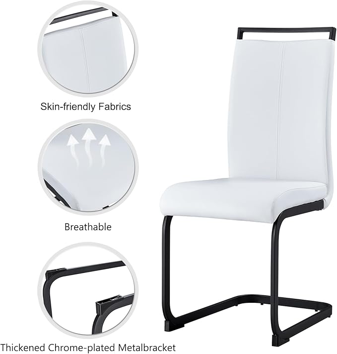 Modern Dining Chairs Set of 6,High Back Kitchen Chairs,Side Room Chair with Black Powder Coating Metal Legs,Easy to Clean Upholstered Dining Chairs,Ideal for Living Room(White Chairs) - LeafyLoom