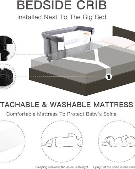Baby Crib,3 in 1 Baby Bassinet Bedside Crib Adjustable Portable Bed for Infant,Baby Newborn Must Have Bed,Grey - LeafyLoom