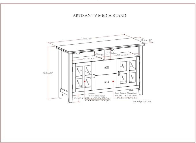 SIMPLIHOME Artisan SOLID WOOD 48 Inch Wide Contemporary TV Media Stand in Russet Brown for TVs up to 55 Inches, For the Living Room and Entertainment Center - LeafyLoom