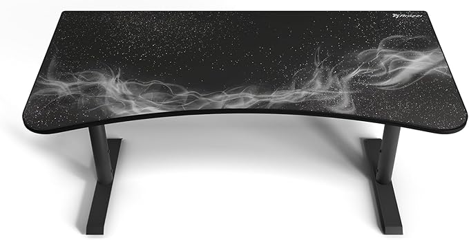 Arozzi Arena Special Edition Ultrawide Curved Gaming and Office Desk with Full Surface Water Resistant Desk Mat Custom Monitor Mount Cable Management Cut Outs - Gunmetal Galaxy - LeafyLoom