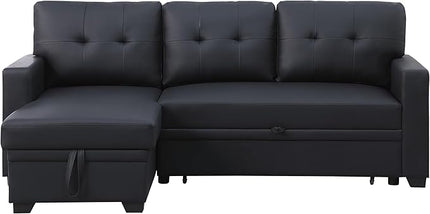 4-in-1 Modular Sofa Bed Convertible Living Room Furniture Sets Upholstered, L Shaped Sectional Comfy Couch with Reversible Storage Chaise for Apartment, Studio, Office, Dark Gray-6 - LeafyLoom