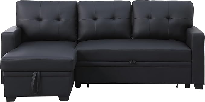 4-in-1 Modular Sofa Bed Convertible Living Room Furniture Sets Upholstered, L Shaped Sectional Comfy Couch with Reversible Storage Chaise for Apartment, Studio, Office, Dark Gray-6 - LeafyLoom