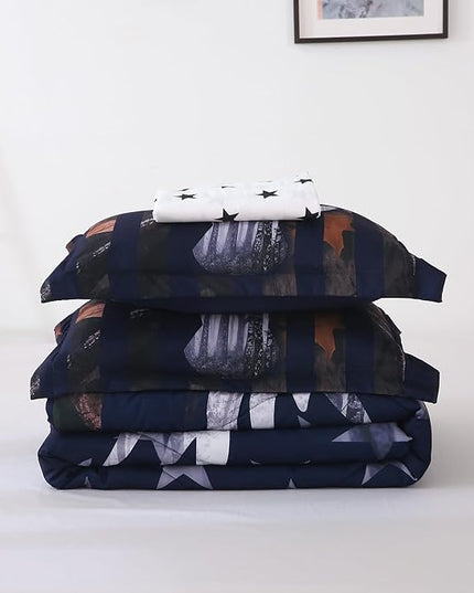Boys Camo Deer Bedding Set Queen Size 7 Piece Bed in A Bag Camouflage American Flag Comforter Set for Kids Teens Men Super Soft All Season - LeafyLoom