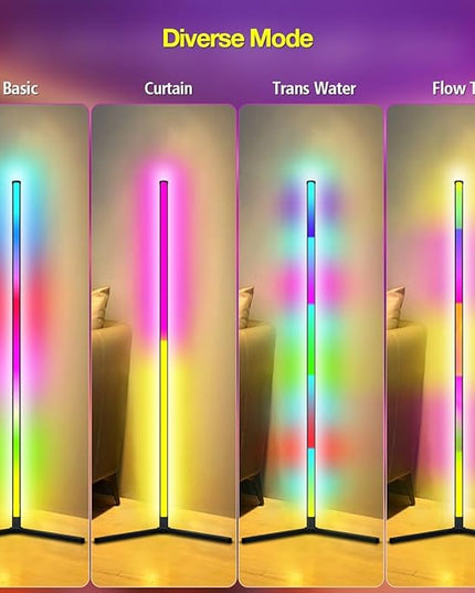 Floor Lamp, LED Corner Lamp Works with Remote Control, Modern Floor Lamp with Music Sync and 16 Million DIY Colors, Color Changing Standing Floor Lamp for Bedroom Living Room - LeafyLoom