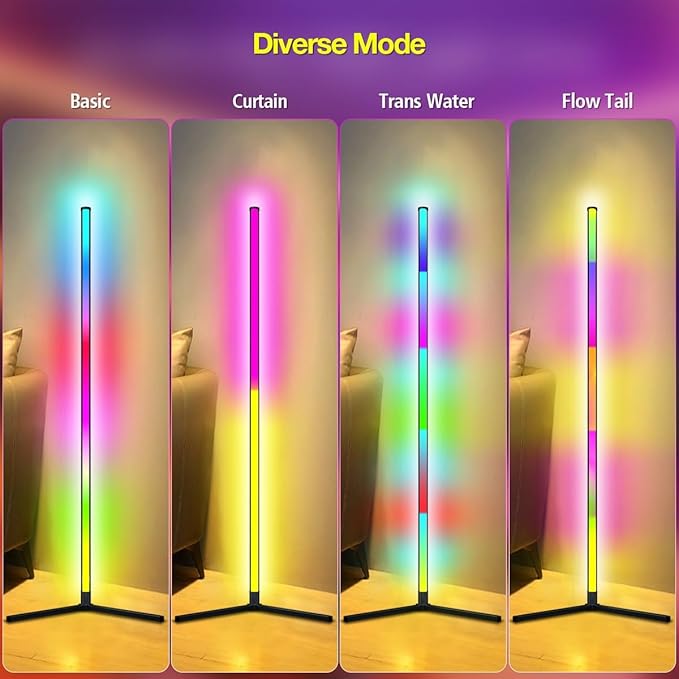 Floor Lamp, LED Corner Lamp Works with Remote Control, Modern Floor Lamp with Music Sync and 16 Million DIY Colors, Color Changing Standing Floor Lamp for Bedroom Living Room - LeafyLoom