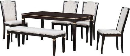 NicBex Dining Room Table Set for 6 Kitchen Table and Chairs 62.7" Rectangular Table and 4 High-Back Tufted Chairs & 1 Bench for Dining Room and Kitchen, Espresso - LeafyLoom