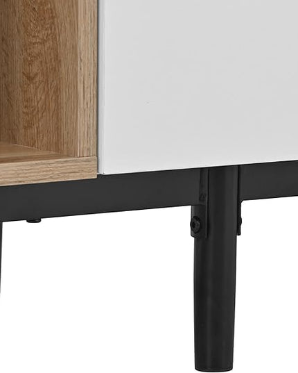 Modern Inch Stand with 3 Doors-Versatile Media Console Table, Large Storage Entertainment Center for Living Room, Bedroom Decor, Support 80" TV, White - LeafyLoom