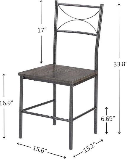3-Piece Metal and Wood Indoor Modern Square Dining Table Furniture Set for Kitchen, Dining Room, Dinette, Breakfast Nook w/ 2Chairs - Gray - LeafyLoom