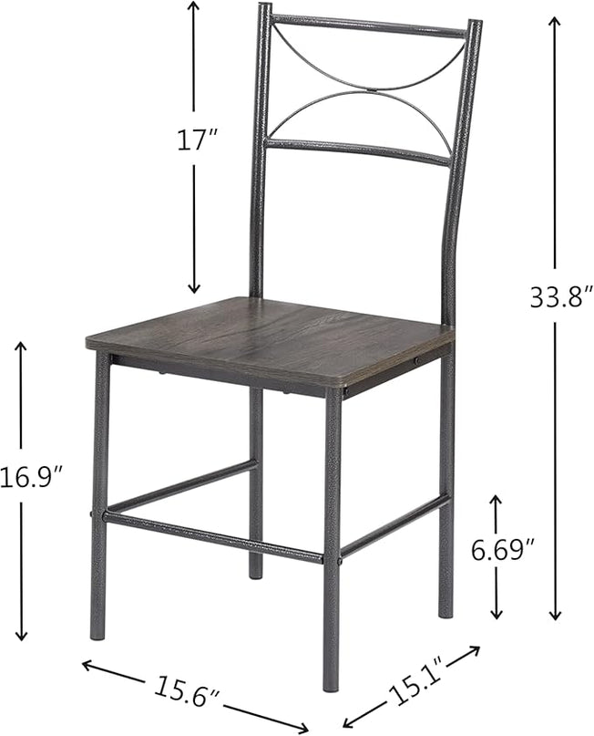 3-Piece Metal and Wood Indoor Modern Square Dining Table Furniture Set for Kitchen, Dining Room, Dinette, Breakfast Nook w/ 2Chairs - Gray - LeafyLoom