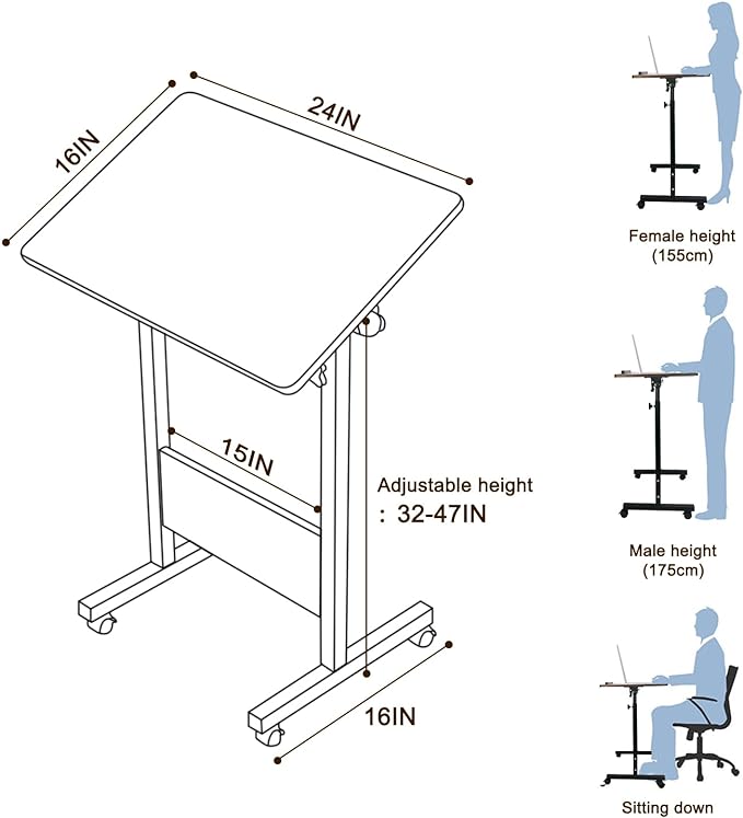 Adjustable Height Standing Desk, Writable Tempered Glass Desktop with Eraser, 360° Flip, Wheels – Ideal for Small Spaces and Home Offices, 24 in, White(Adjustable Height: 32-47 in) - LeafyLoom