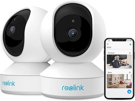 REOLINK Home Security Camera System, 3MP HD Plug-in Indoor WiFi Pan Tilt Pet Camera, Baby Monitor, Night Vision, 2 Way Talk, Smart Human/Pet Detection, Local microSD Card Storage, E1(2 Pack) REOLINK