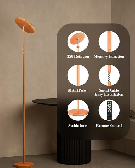 Floor Lamp, 30W LED Bright Standing Lamp, Stepless Dimmable Torchiere Tall Sky Lamp Pole Ligh with 4 Color Temperatures,Touch&Remote Control,1 Hour Timer for Living Room Bedroom Office-Orange - LeafyLoom