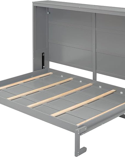 Merax Modern Farmhouse Solid Wood Murphy Cabinet Bed, No Box Spring Needed/Easy Assemble/Queen,Gray - LeafyLoom