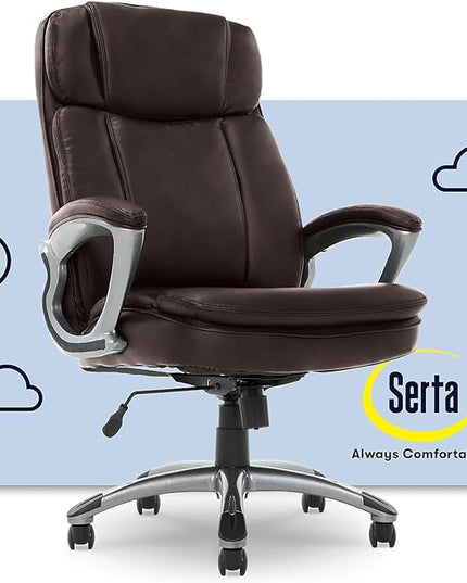 Serta Fairbanks Big and Tall High Back Executive Office Ergonomic Gaming Computer Chair with Layered Body Pillows, Contoured Lumbar Zone, Brown - LeafyLoom