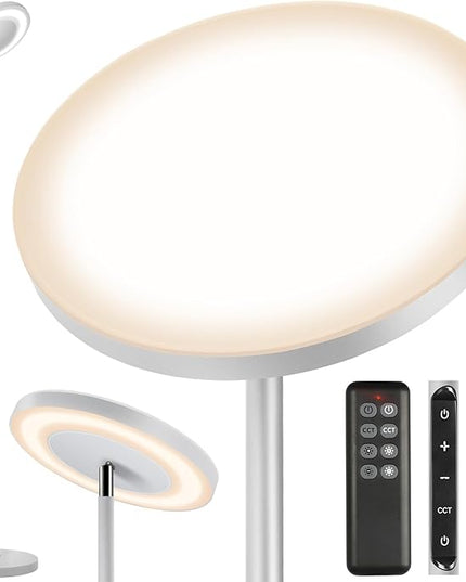 OUTON LED Torchiere Floor Lamp, Super Bright Dimmable Tall Standing Lamp with Remote Touch Control, 4 Color Temperatures, 1-Hour Timer for Living Room, Bedroom, Office (Light Grey) - LeafyLoom