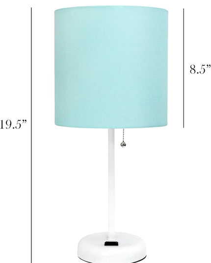 Simple Designs LT1144-AOW Sleek and Slender White Table Lamp with Charging Outlet, for Bedroom, Living Room, Entryway, Office, Dining Room, Study, Aqua Shade - LeafyLoom