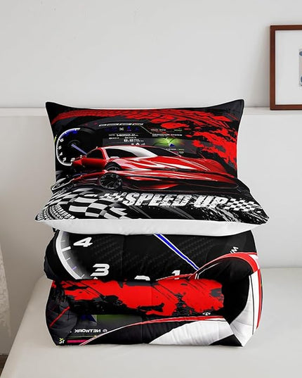 Feelyou Kids Boys Girls Red Race Car Comforter Set Queen Size, Sports Car Comforter Comforter Set for Teens Toddler Race Car Bedding Set Racing car Duvet Set Bed Set Room Decor Bedding Collection - LeafyLoom
