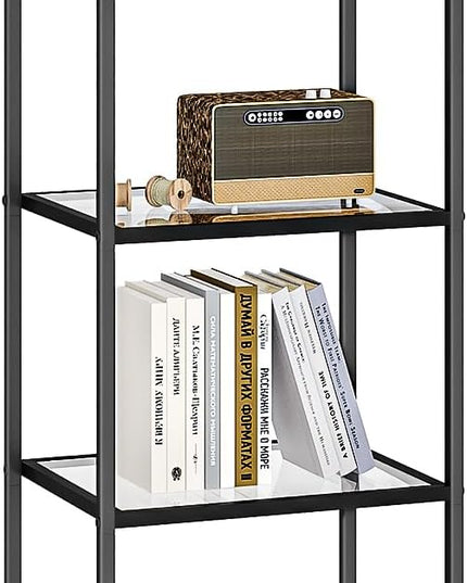 Bookcase Bookshelf, Tempered Glass Bookshelves, Slim Shelving Unit for Bedroom, Bathroom, Home Office, Steel Frame, 6 Tier Black BC10601B - LeafyLoom