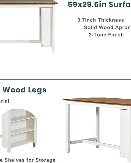 Farmhouse Style Counter Height Rustic wit 4 Chairs, Long-Lasting Solid Rubber Wooden Bar, Easy Assembly, Room, Kitchen, 5 Piece Dining Table Set, White 20 - LeafyLoom