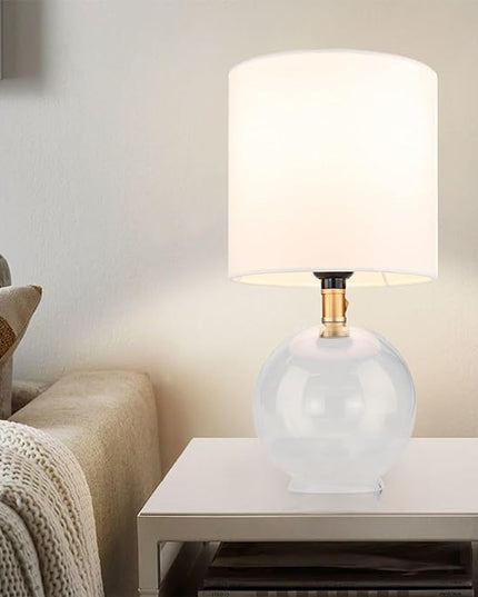 Small Table Lamp for Bedroom Glass Bedside Lamps for Nightstand, Minimalist Night Stand Light Lamp with Cylindric Fabric Shade, Desk Decor Lamp for Kids Room Living Room Office Dorm - LeafyLoom