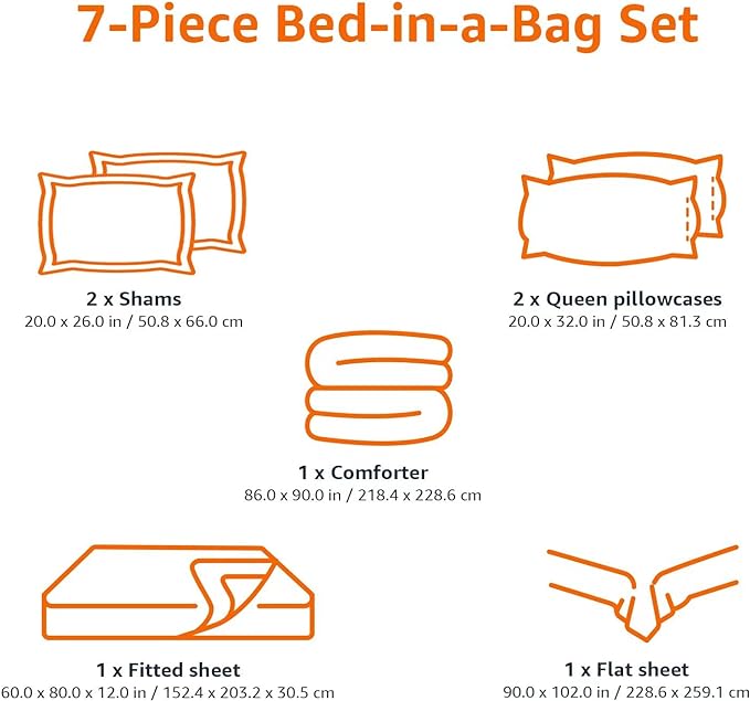 Amazon Basics Lightweight Microfiber Bed-in-a-Bag Comforter 7-Piece Bedding Set, Full/Queen, Gray Calvin Stripe, Striped - LeafyLoom