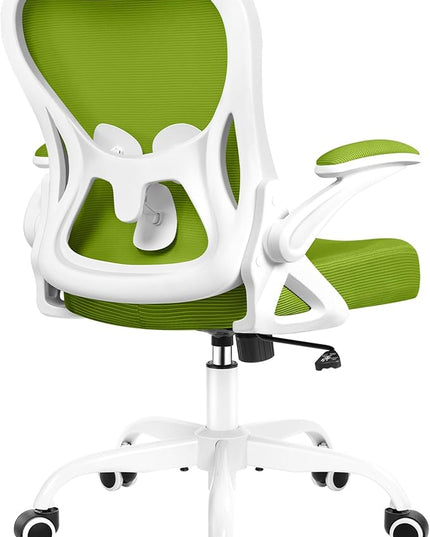 Office Chair Desk Chair, Ergonomic Mesh Computer Chair Home Office Desk Chairs, Swivel Task Chair Mid Back Breathable Rolling Chair with Adjustable Lumbar Support Flip Up Armrest (Green) - LeafyLoom