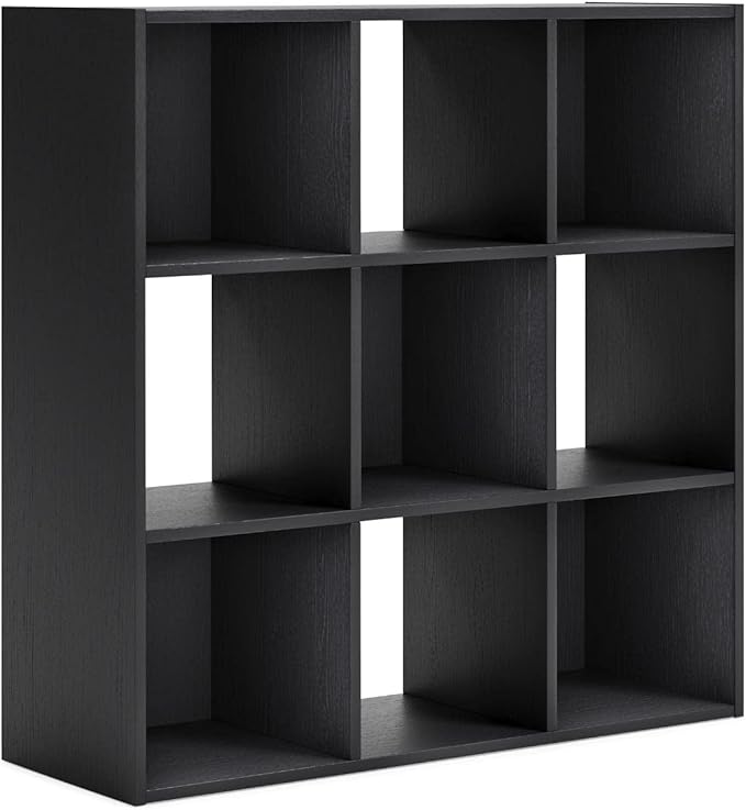 Signature Design by Ashley Langdrew Contemporary 9 Cube Storage Organizer or Bookcase, Black - LeafyLoom