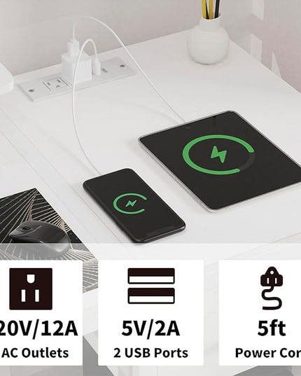 Small Computer Desk with Drawers, 40 inch Gaming Desk with Led Lights and Power Outlets,Reversible Home Office Desk with Storage, White - LeafyLoom