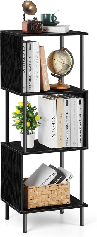 ETELI Small Bookshelf Unique S Shaped 4 Shelf Bookcase Free Standing Industrial Book Storage Shelves for Living Room, Bedroom, and Home Office, Rustic Book Organizer & Metal Frame - LeafyLoom