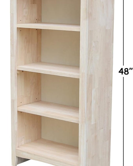 IC International Concepts Shaker Bookcase, 48-Inch Height, Durable Solid Wood Construction, 5 Adjustable Shelves, Home Office Furniture - Unfinished - LeafyLoom