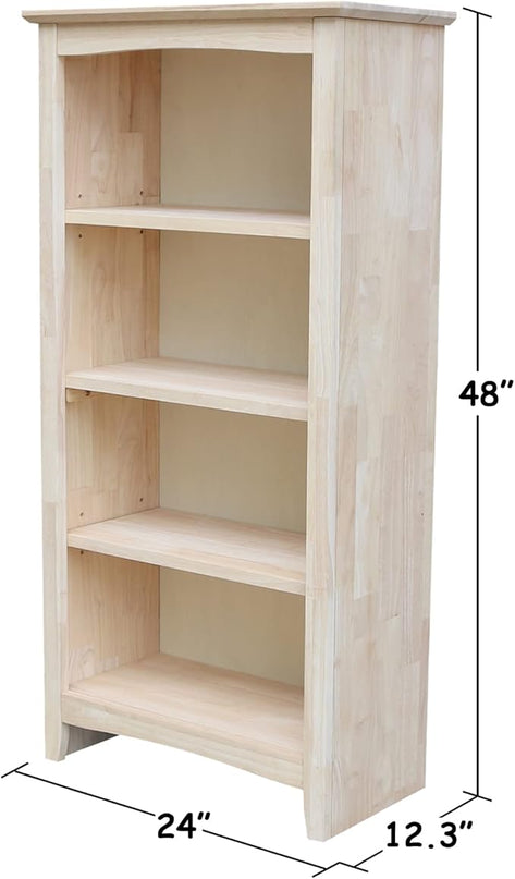 IC International Concepts Shaker Bookcase, 48-Inch Height, Durable Solid Wood Construction, 5 Adjustable Shelves, Home Office Furniture - Unfinished - LeafyLoom