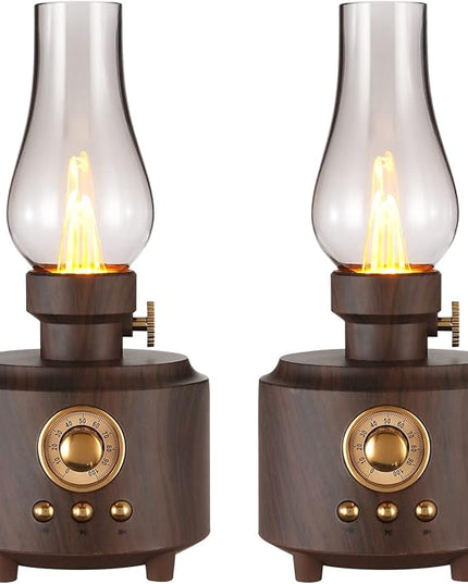 Vintage Table Lamp Retro Bluetooth Speaker Rechargeable Portable Night Light Flameless LED Oil Lamp Bedside Desk Lamp for Bedroom, Cafe, Bar, Desk Decor, Outdoor Camping Birthday Gifts - LeafyLoom