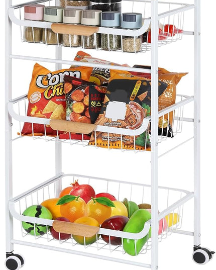 HEOMU 4 Tier Rolling Kitchen Storage Cart, Metal Microwave Stand Kitchen Island Cart on Wheels with Storage for Kitchen, Bathroom, Living Room, Bar, Office, White - LeafyLoom