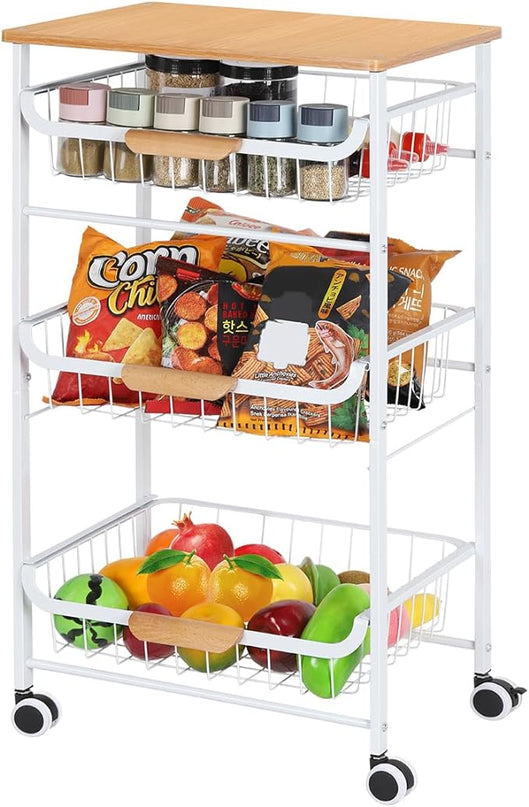 HEOMU 4 Tier Rolling Kitchen Storage Cart, Metal Microwave Stand Kitchen Island Cart on Wheels with Storage for Kitchen, Bathroom, Living Room, Bar, Office, White - LeafyLoom
