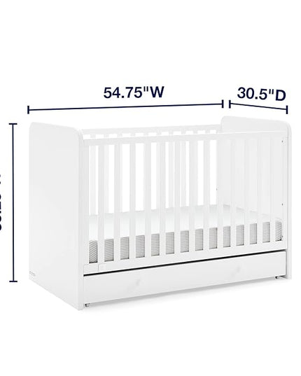 babyGap by Delta Children Graham 4-in-1 Convertible Crib with Storage Drawer TrueSleep Crib and Toddler Mattress (Bundle), Bianca White - LeafyLoom