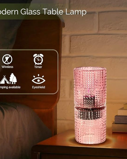 Battery Operated Lamp with Timer, Glass Cordless Lamps Beside Table Light,Small Lamp with for Home Decorative Living Corner Bedroom - LeafyLoom
