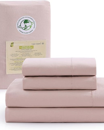 LANE LINEN Queen Bed Sheets Set - 100% Organic Cotton Sheets Queen Size, 4Pc Queen Bed Sheet, Hotel Luxury Bed Sheets Set, Breathable Sheets queen size bed set deep pockets upto 15" - Dusty Rose - LeafyLoom