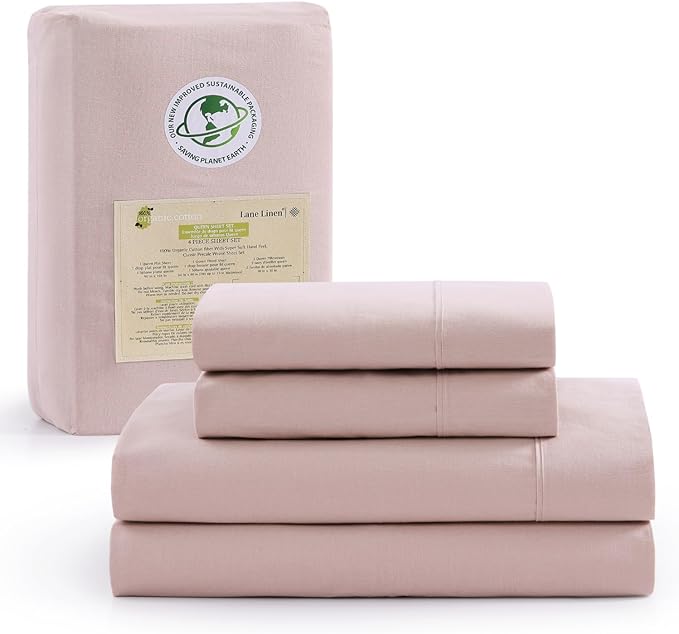 LANE LINEN Queen Bed Sheets Set - 100% Organic Cotton Sheets Queen Size, 4Pc Queen Bed Sheet, Hotel Luxury Bed Sheets Set, Breathable Sheets queen size bed set deep pockets upto 15" - Dusty Rose - LeafyLoom