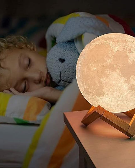 CPLA Moon Lamp for Adults Kids, Moon Night Light LED 3D Printing Moon Light with Stand & Remote/Touch Control and USB Rechargeable 7.1 inch (Large Size) - LeafyLoom