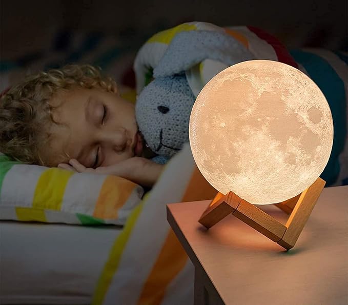 CPLA Moon Lamp for Adults Kids, Moon Night Light LED 3D Printing Moon Light with Stand & Remote/Touch Control and USB Rechargeable 7.1 inch (Large Size) - LeafyLoom