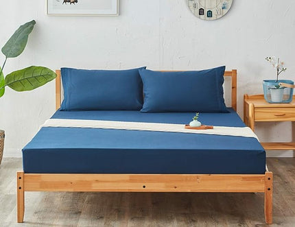 SONORO KATE Bed Sheet Set Super Soft Microfiber 1800 Thread Count Luxury Egyptian Sheets 18-Inch Deep Pocket Wrinkle-3 Piece(Twin, Navy Blue) - LeafyLoom