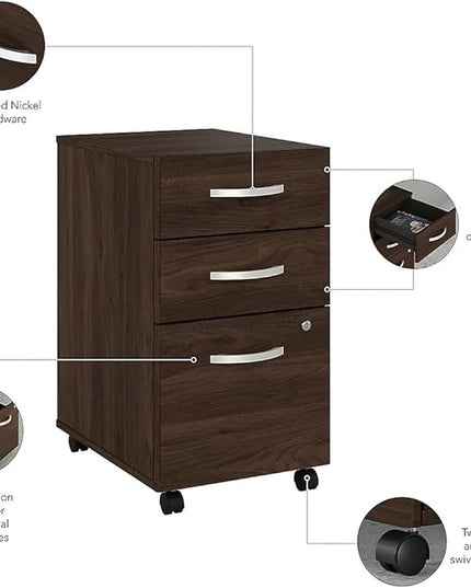 Bush Business Furniture HYF216BWSU-Z Hybrid 3-Drawer Mobile File Cabinet, Letter/Legal, Black Walnut, 20-Inch - LeafyLoom