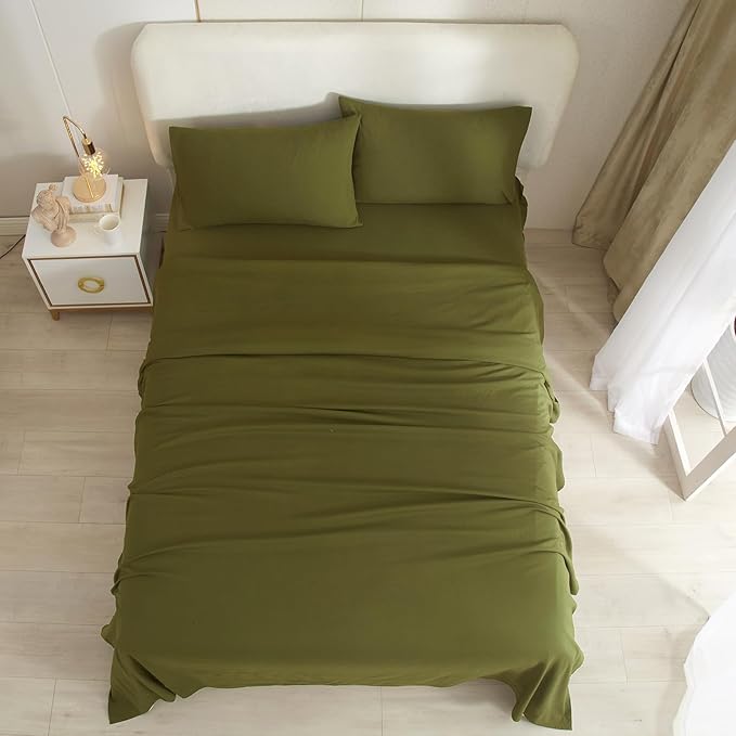 Olive Green Twin Sheets Set 3 Piece Cooling Bed Sheets,Hotel Luxury Fitted Sheet Set for Twin Size Bed,Super Soft Sheet Deep Pocket 16 Inch,Wrinkle & Shrink Resistant,Twin Sheets,Green Bed Sheets - LeafyLoom