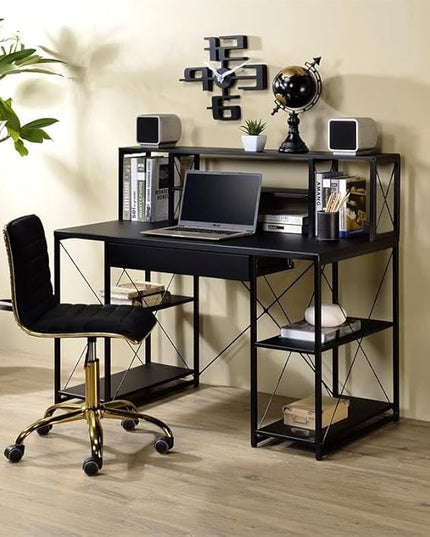 Acme Amiel Wooden 1-Drawer Writing Desk with Small Hutch in Black - LeafyLoom