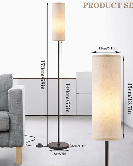 LED Floor Lamp Simple Design, Modern Floor Lamp with Shade, Tall Lamps for Living Room Bedroom Office Dining Room Kitchen, Black Pole Lamp with Foot Switch (Bulb Included) - LeafyLoom