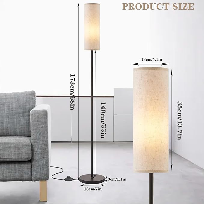 LED Floor Lamp Simple Design, Modern Floor Lamp with Shade, Tall Lamps for Living Room Bedroom Office Dining Room Kitchen, Black Pole Lamp with Foot Switch (Bulb Included) - LeafyLoom