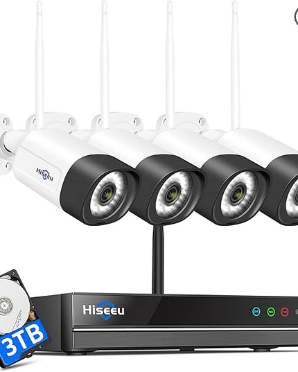 Hiseeu WiFi Security Camera System,【5MP Spotlight, 3TB Hard Drive】 Power Cord Cameras,Extenable 16CH, Outdoor IP66 Waterproof,Color Night Vision, Motion Alert,24/7 Time Record,Two Way Audio Hiseeu