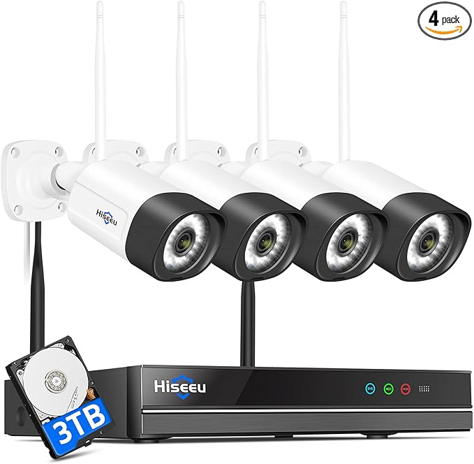 Hiseeu WiFi Security Camera System,【5MP Spotlight, 3TB Hard Drive】 Power Cord Cameras,Extenable 16CH, Outdoor IP66 Waterproof,Color Night Vision, Motion Alert,24/7 Time Record,Two Way Audio Hiseeu
