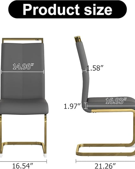 Modern Dining Chairs Set of 4, Side Dining Room Chairs with Gold Frame, Kitchen Chairs with Faux Leather Padded Seat High Back, Chairs for Dining Room, Kitchen, Living Room Dark Grey - LeafyLoom